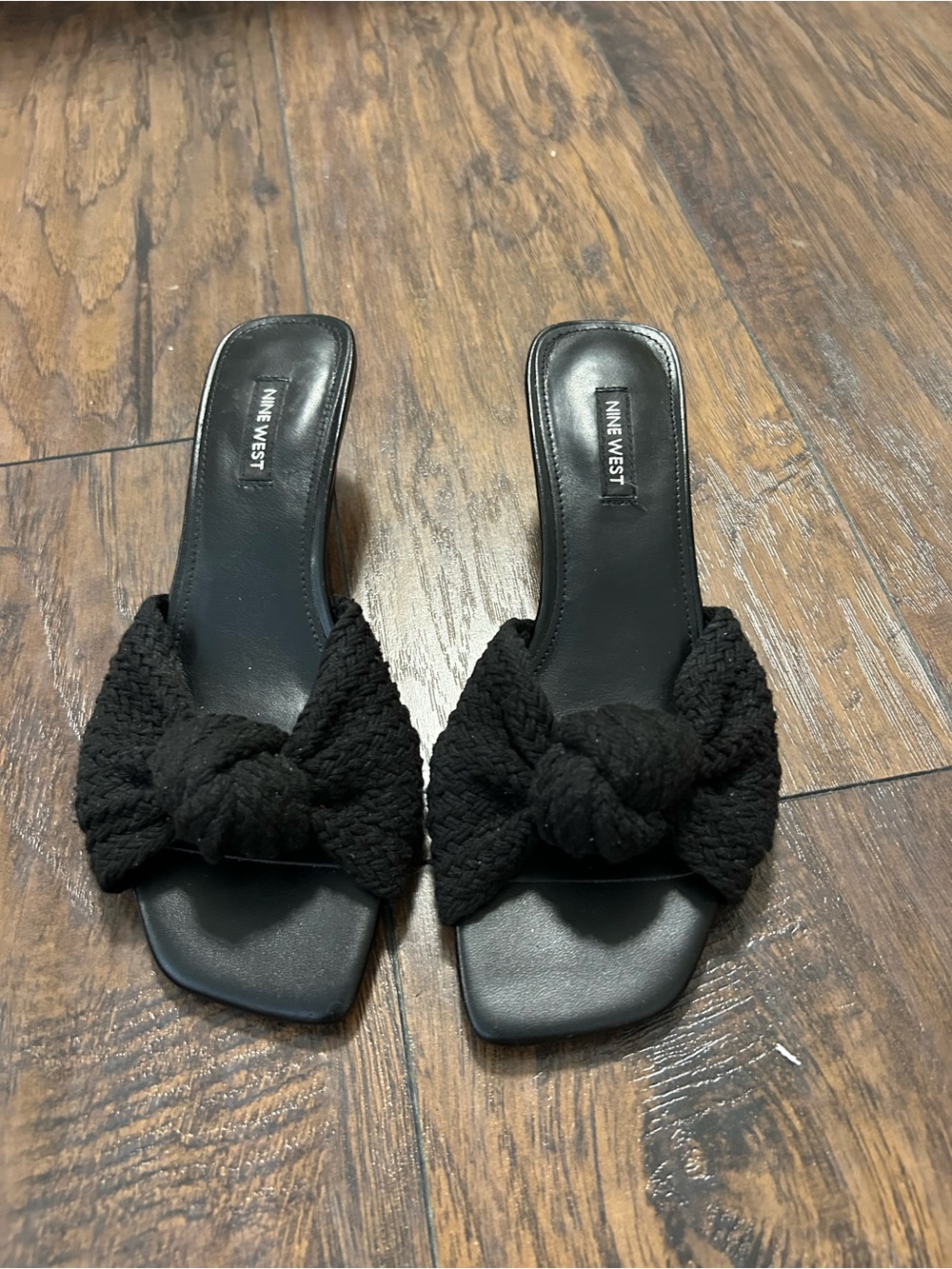 Nine West Black Knotted Braided Slide Mules